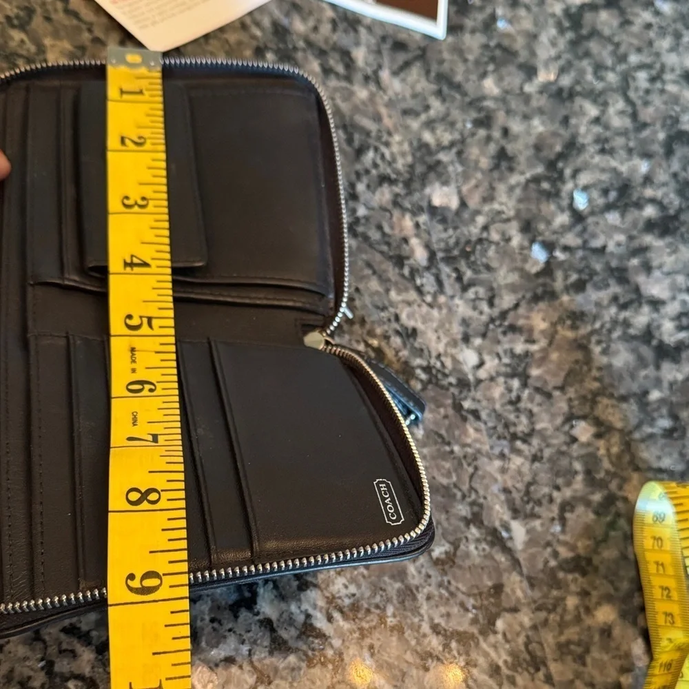 Coach Black and Gray Signature canvas and leather zip around Wallet EUC